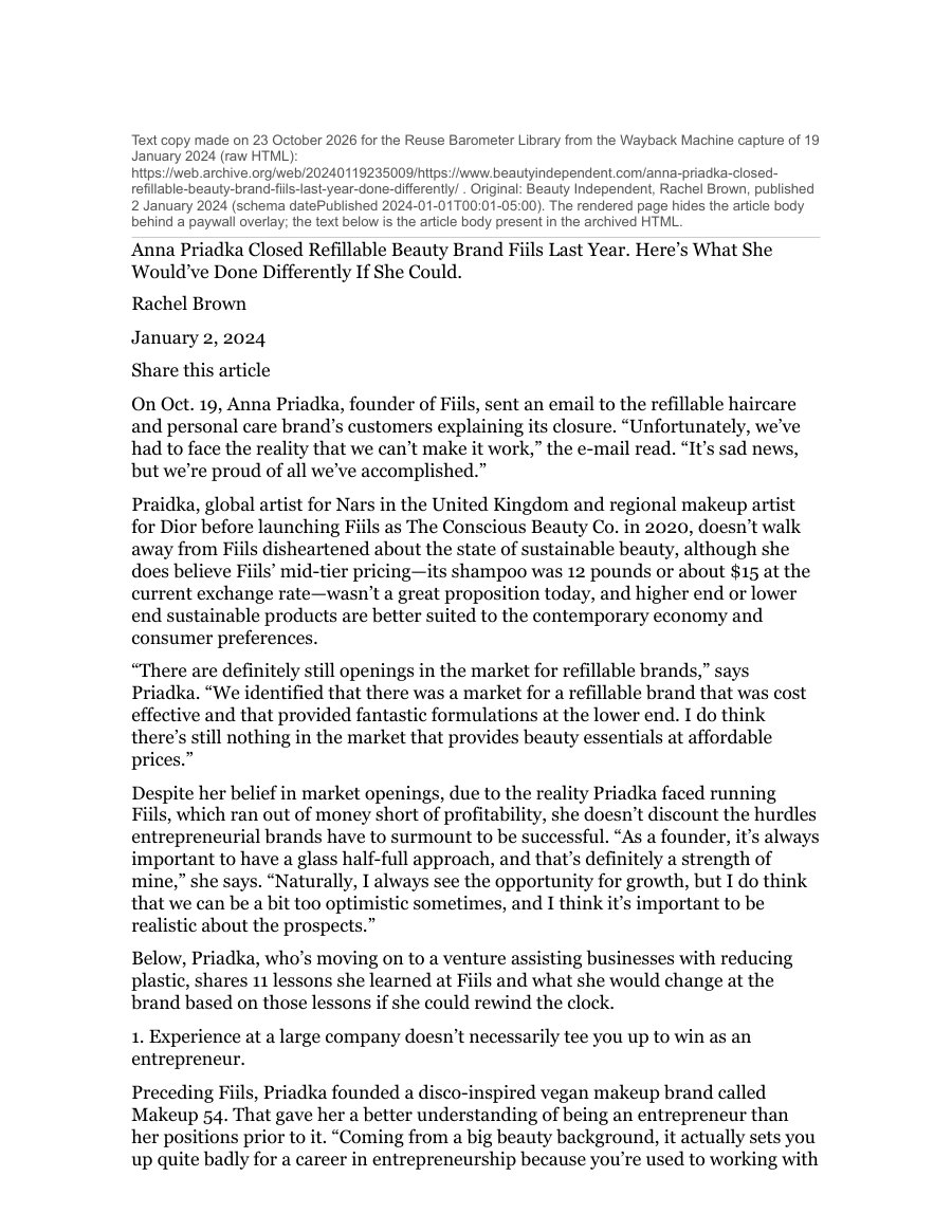Page of Fiils: why a UK refillable hair and body care brand closed in 2023
