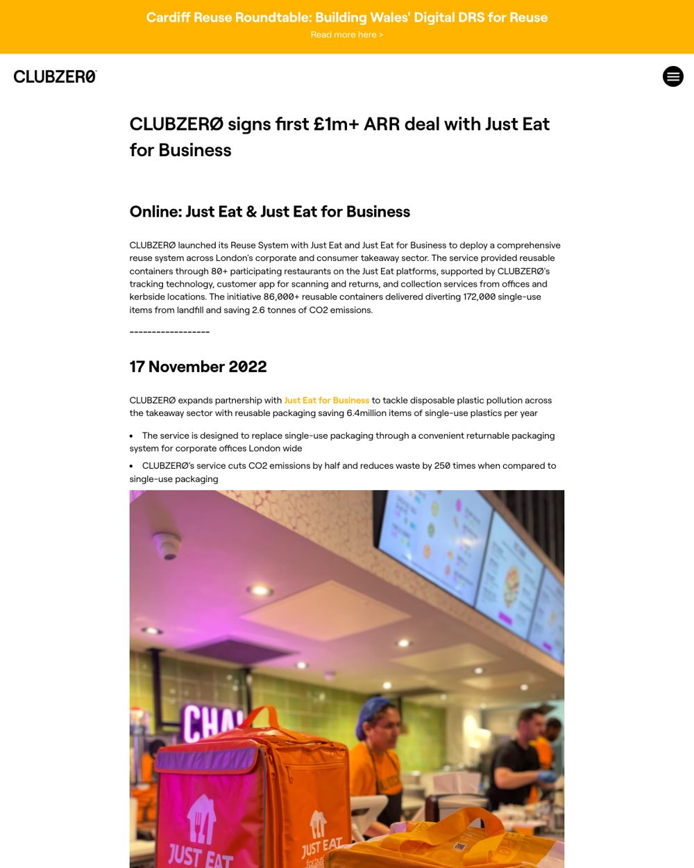 Page of CLUBZERØ expands partnership with Just Eat for Business