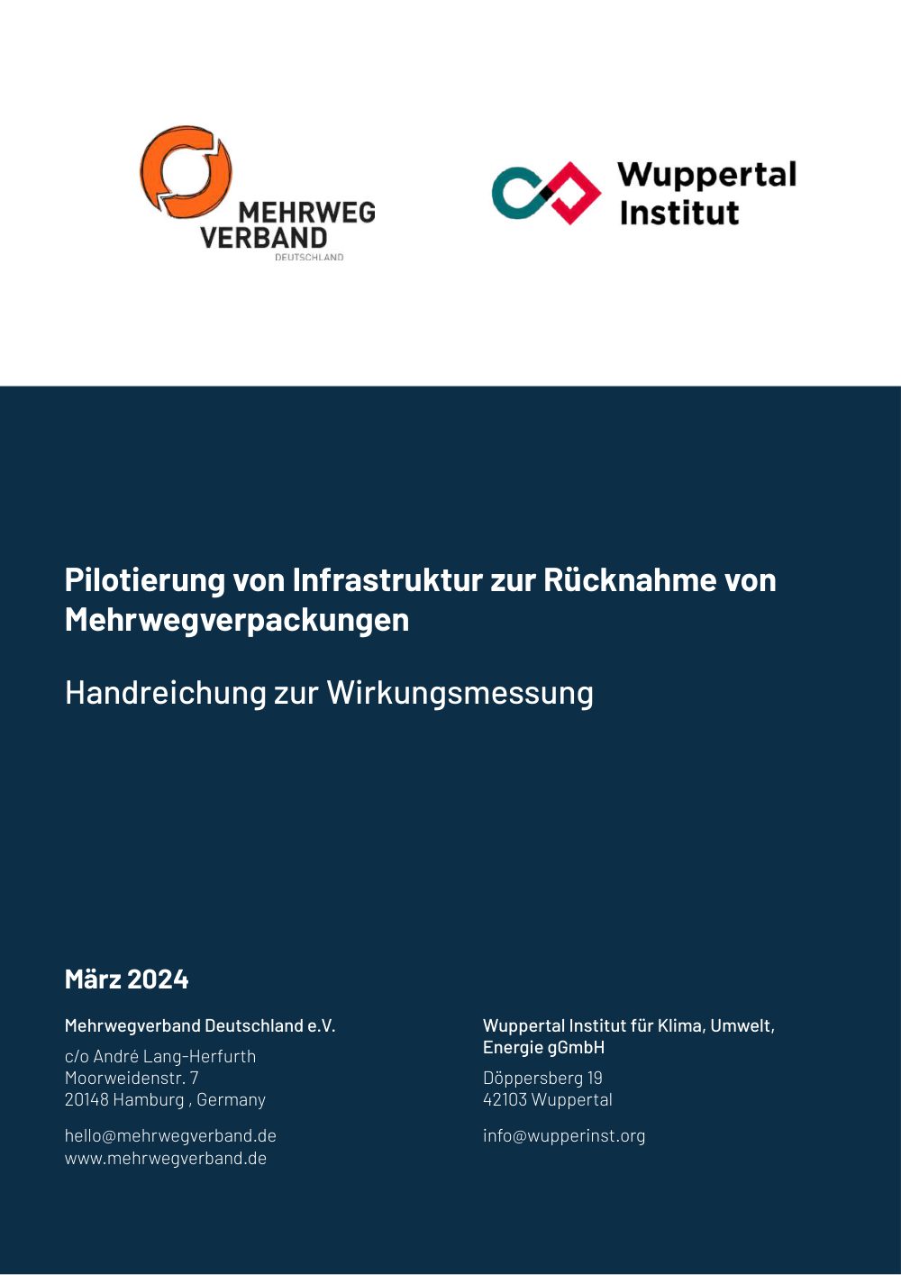 Cover of Piloting infrastructure for the return of reusable packaging - Impact measurement