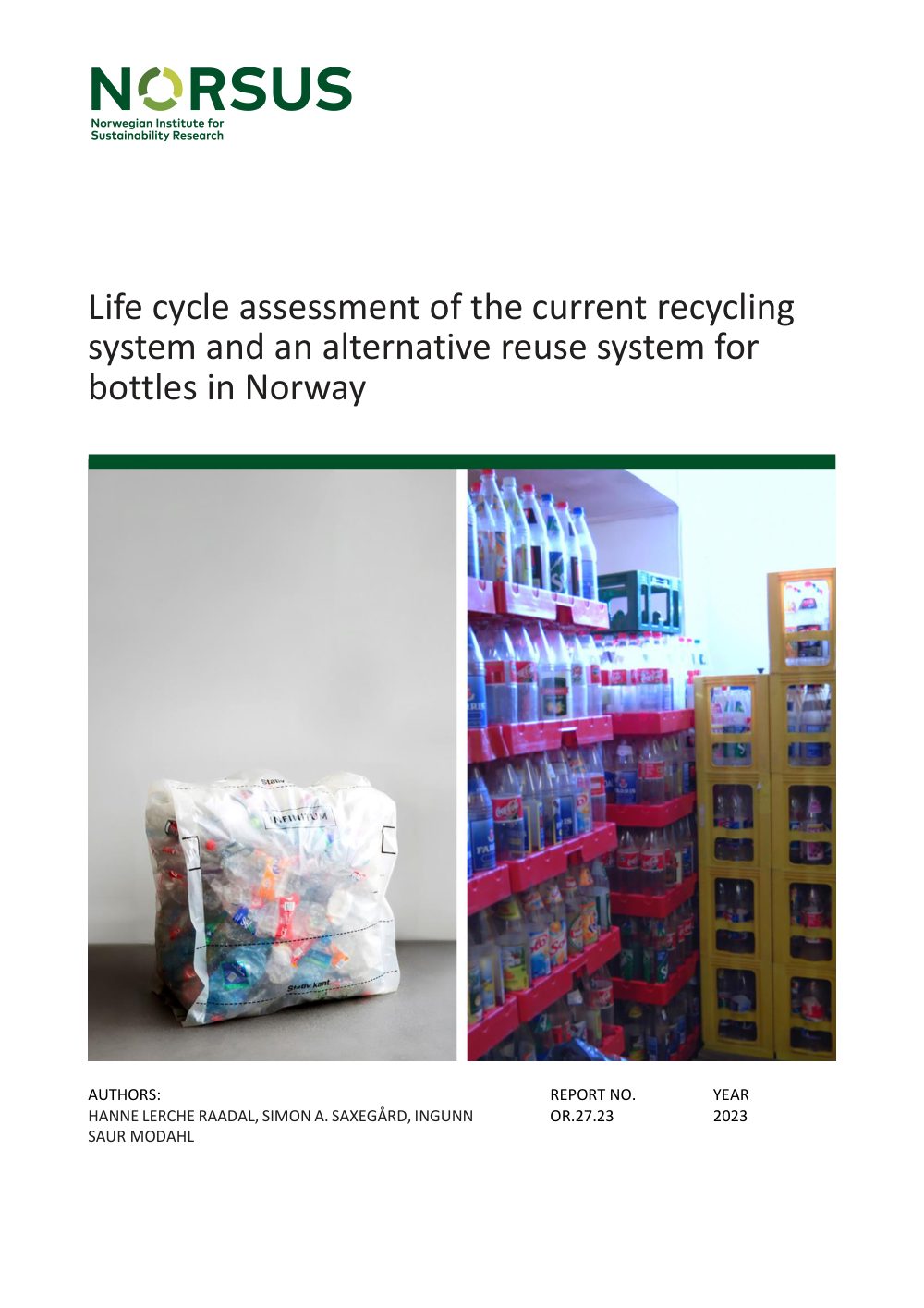 Cover of Life cycle assessment (LCA) of reusable bottle system in Norway