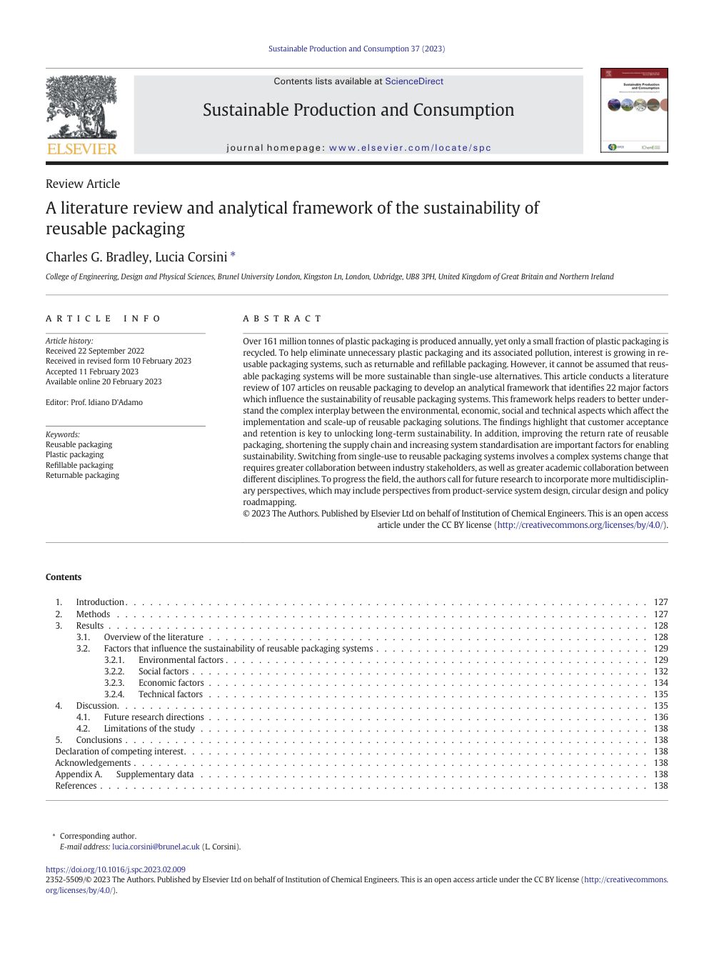Cover of Literature review and analytical framework of the sustainability of reusable packaging