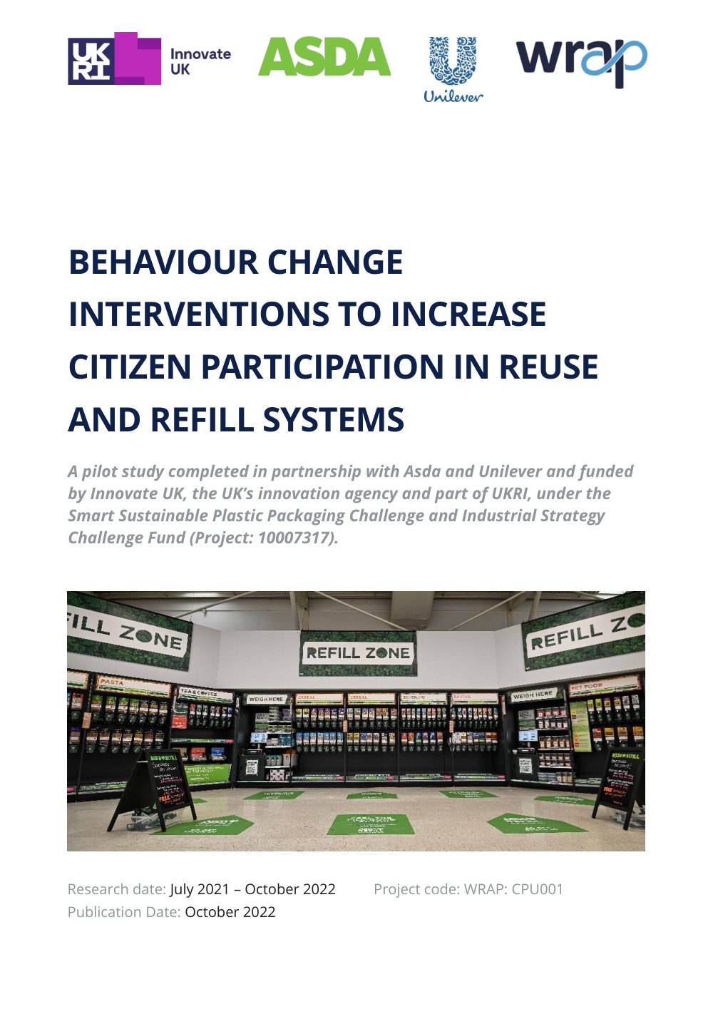Cover of Behaviour change interventions to increase citizen participation in reuse and refill