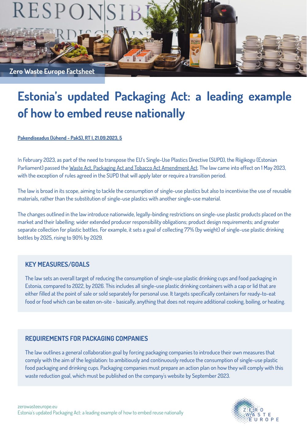 Cover of Factsheet on Estonian Packaging Act