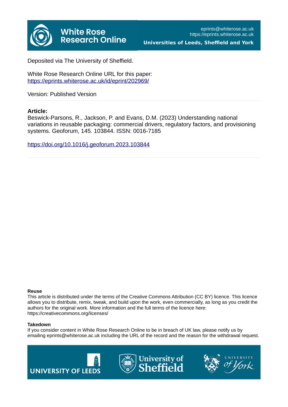 Cover of Understanding national variations in reusable packaging