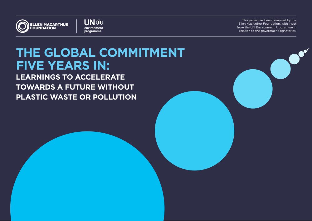 Cover of The Global Commitment Five Years In: Learnings to accelerate towards a future without plastic waste or pollution