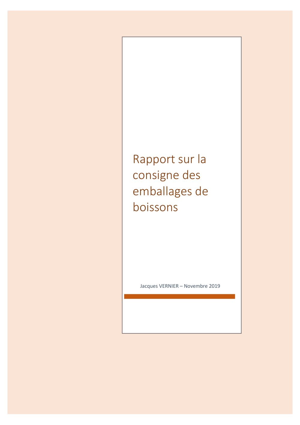 Cover of Rapport sur la consigne des emballages de boissons (Report on the deposit on beverage packaging)