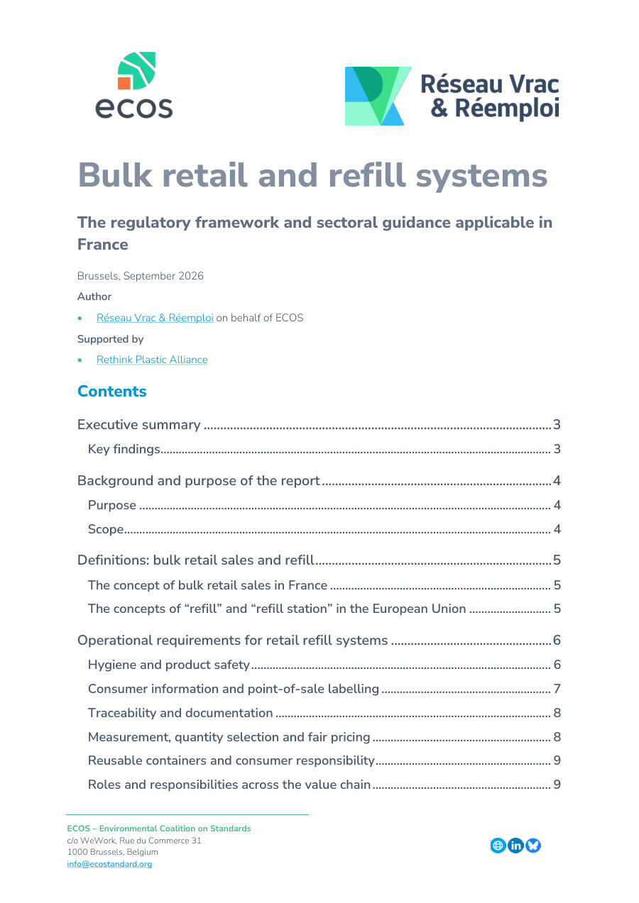 Cover of Bulk retail and refill systems: The regulatory framework and sectoral guidance applicable in France