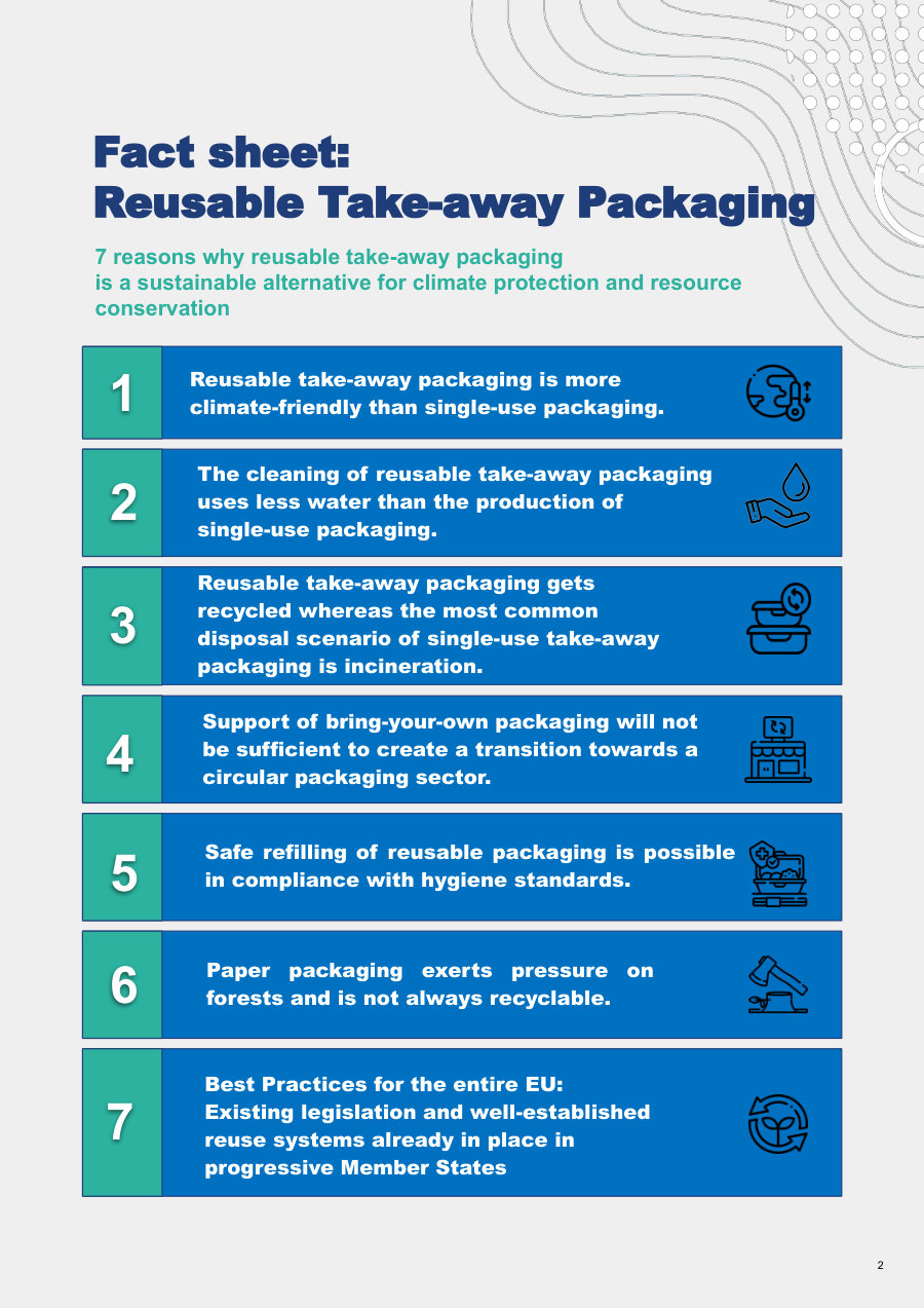 Cover of Fact sheet: Reusable Take-away Packaging – 7 reasons why reusable take-away packaging is a sustainable alternative for climate protection and resource conservation