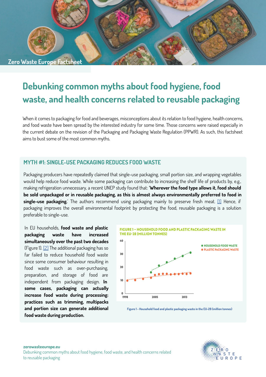 Cover of Debunking common myths about food hygiene, food waste, and health concerns related to reusable packaging