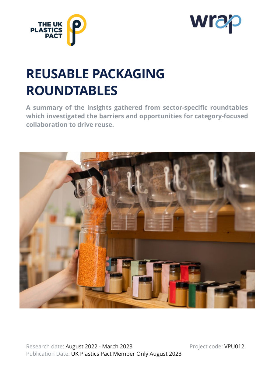 Cover of Reusable packaging roundtables (UK Plastics Pact Reuse Round Tables – Final Project Report)