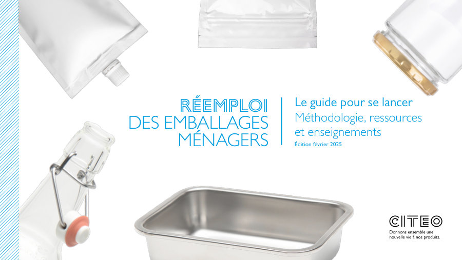 Cover of Réemploi des emballages ménagers – Le guide pour se lancer: méthodologie, ressources et enseignements (Reuse of household packaging – the guide to getting started: method, resources and lessons), February 2025 edition