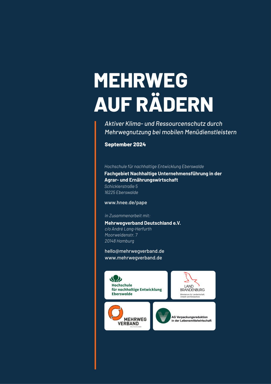 Cover of Mehrweg auf Rädern – Aktiver Klima- und Ressourcenschutz durch Mehrwegnutzung bei mobilen Menüdienstleistern (Reuse on wheels – protecting the climate and resources through reusable packaging in meal delivery services)