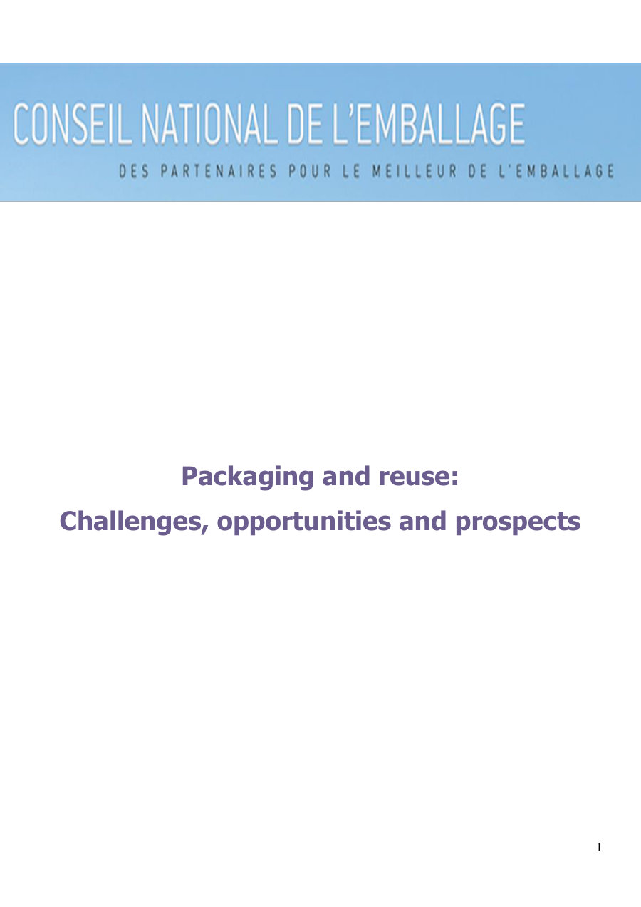Cover of Packaging and reuse: Challenges, opportunities and prospects