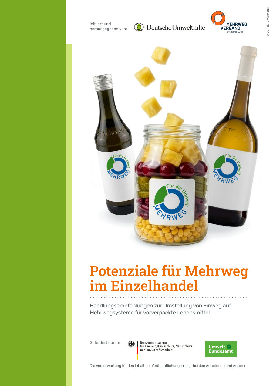Cover of Potenziale für Mehrweg im Einzelhandel: Handlungsempfehlungen zur Umstellung von Einweg auf Mehrwegsysteme für vorverpackte Lebensmittel (Potential for reuse in retail: recommendations for switching pre-packed food from single-use to reusable systems)