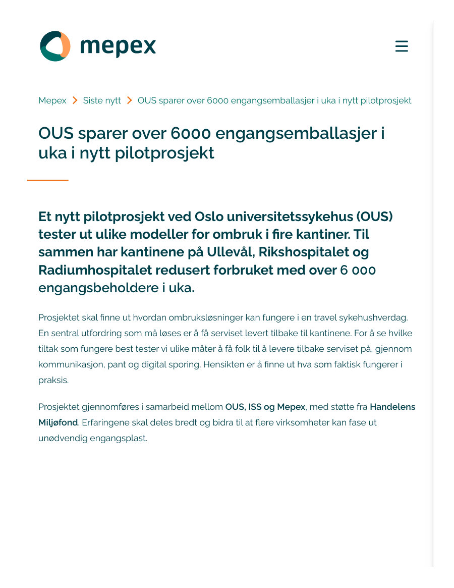 Cover of OUS sparer over 6000 engangsemballasjer i uka i nytt pilotprosjekt (Oslo University Hospital saves over 6,000 single-use containers a week in a new pilot project)