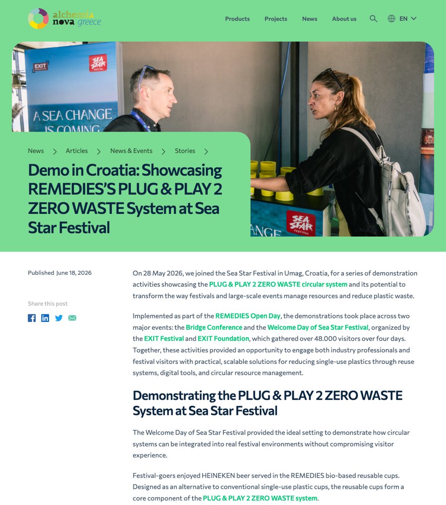 Cover of Demo in Croatia: Showcasing REMEDIES's PLUG & PLAY 2 ZERO WASTE System at Sea Star Festival