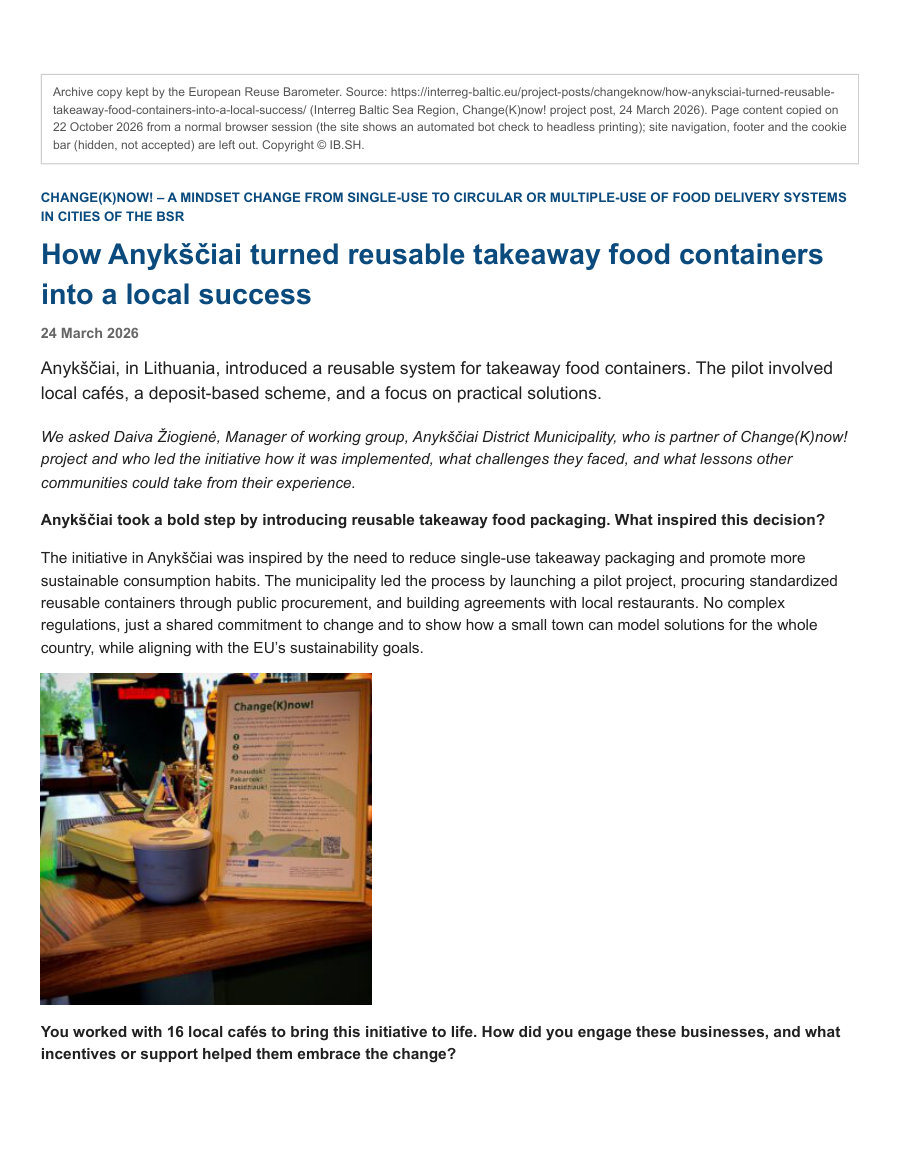 Cover of How Anykščiai turned reusable takeaway food containers into a local success