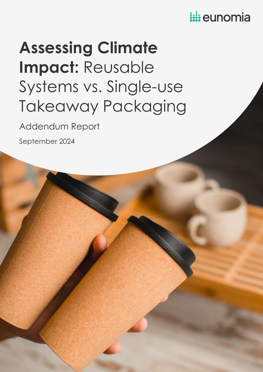 Cover of Assessing Climate Impact: Reusable Systems vs. Single-use Takeaway Packaging – Addendum Report
