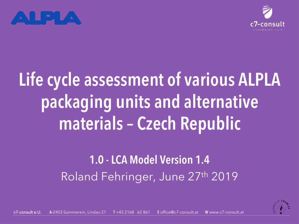 Cover of Life cycle assessment of various ALPLA packaging units and alternative materials – Czech Republic