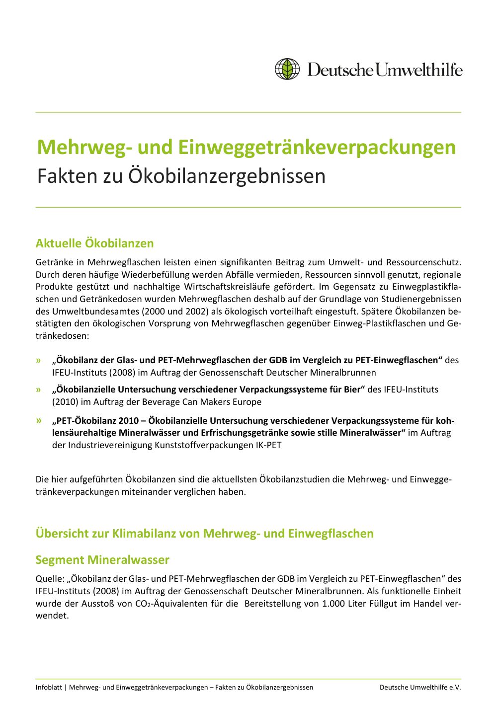 Cover of Reusable and single-use beverage packaging – facts on LCA results