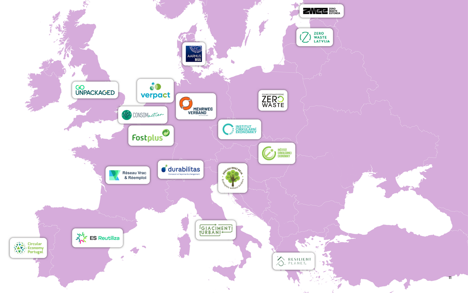 Map of the 18 national partners of the European Reuse Barometer